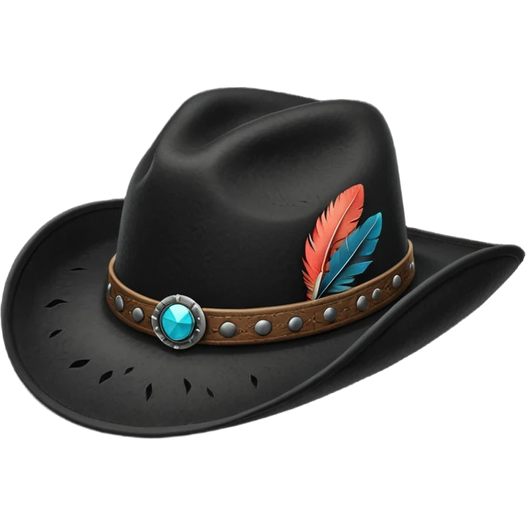 black cowboy hat with a black feather emoji