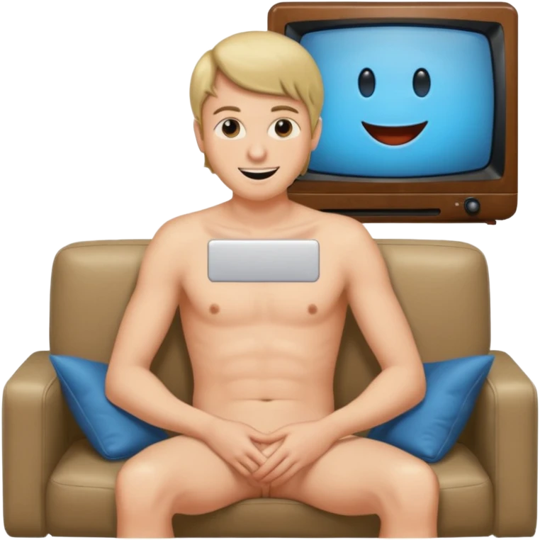 Nude man sat on sofa watching taylor swift on his TV emoji