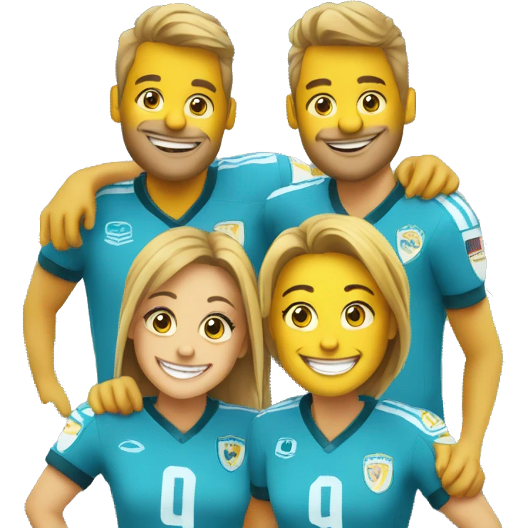 four happy football fans at a staduim emoji