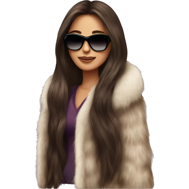 Beautiful long hair brunette with fur coat and sunglasses emoji