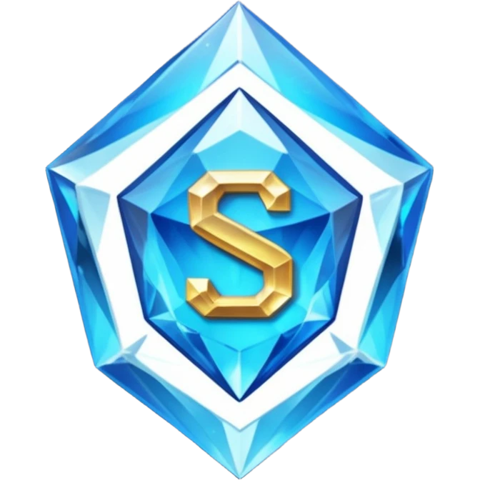 Create a custom emoji badge featuring a stylized, glossy letter “S”. Style it after the Diamond rank from League of Legends. Use crystalline blue tones, sharp reflections, faceted textures, and a high-end glowing frame.
 emoji