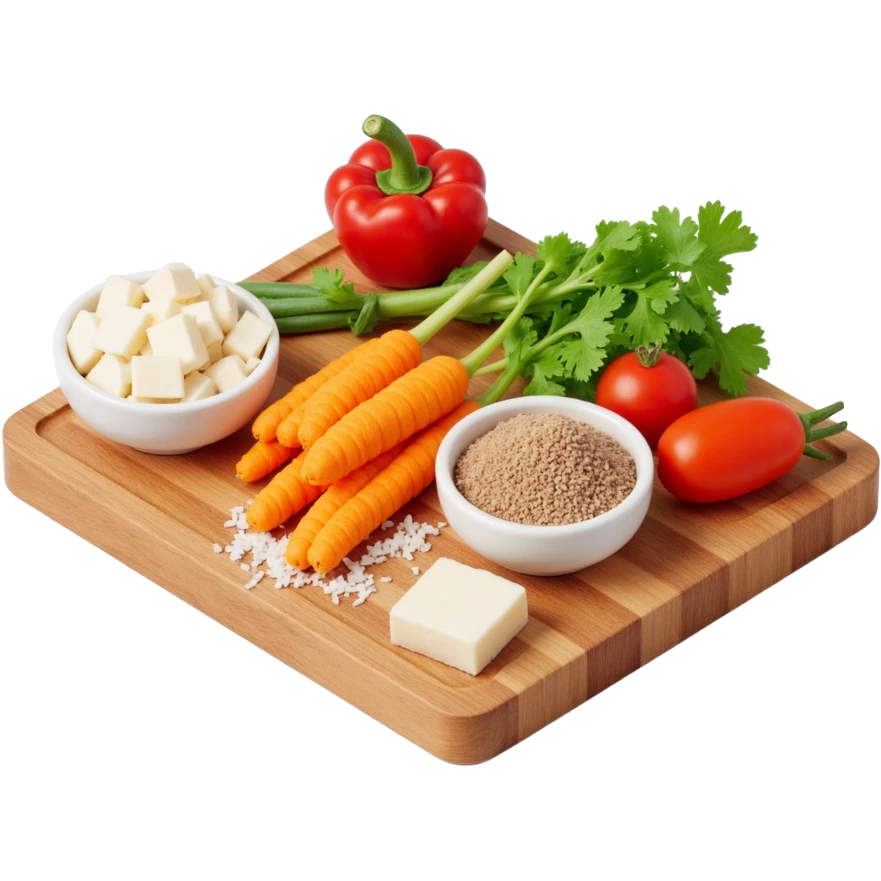 Ingredients on teh wooden cutting board Around a List(without text)  emoji