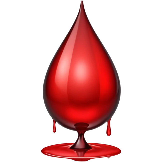 single blood drop emoji sculpted from dark liquid metal, glossy surface, dramatic reflections, futuristic minimal 3D style, isolated on white emoji