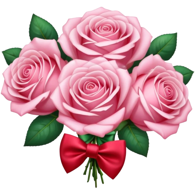 A sparkly romantic beautiful cute pretty aesthetic soft-pink rose bouquet with a red bow tie  emoji