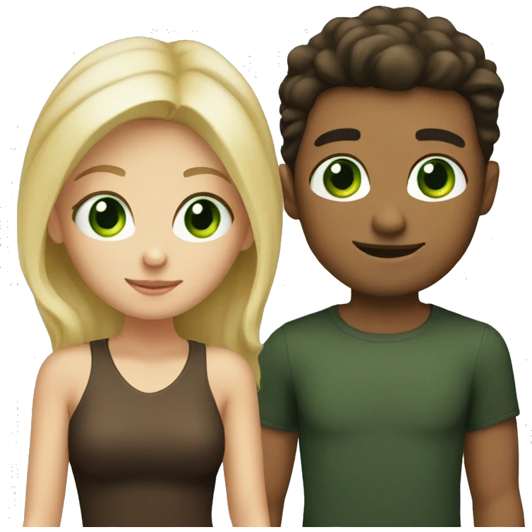 A blonde with green eyes and a dark haired guy with brown eyes next to her emoji