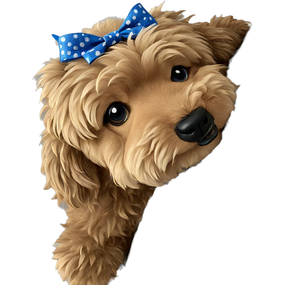 fluffy dog with blue bow emoji