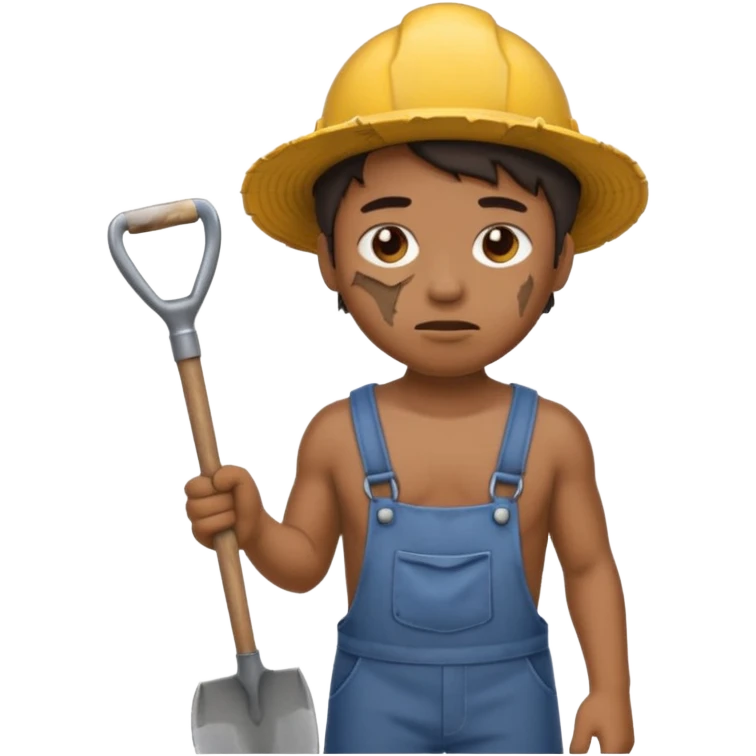  Emoji portrait of a mine slave. He has a somber expression and wears torn clothes, holding a shovel. emoji