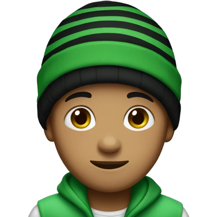 Shy boy with black and green striped beanie  emoji