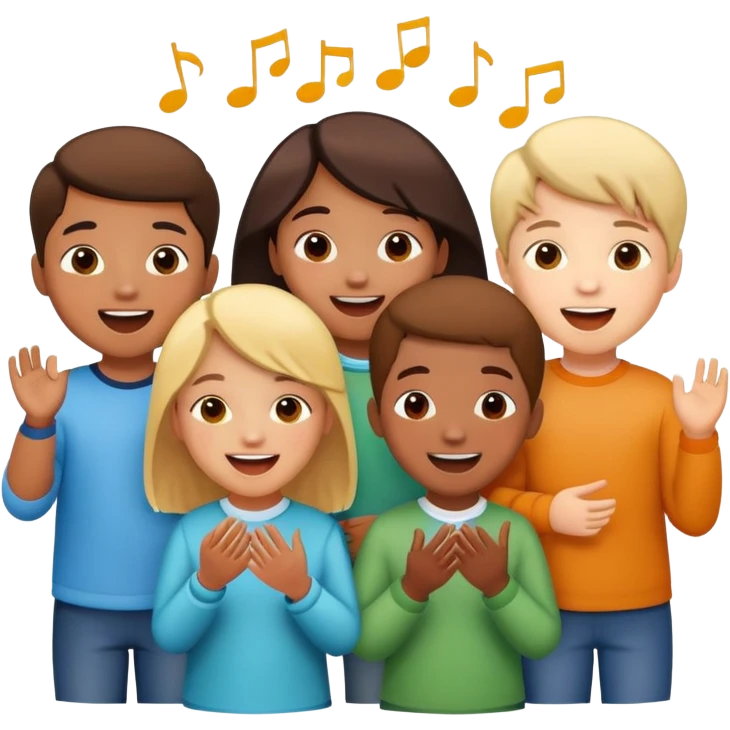 group of children singing together, joyful and friendly emoji