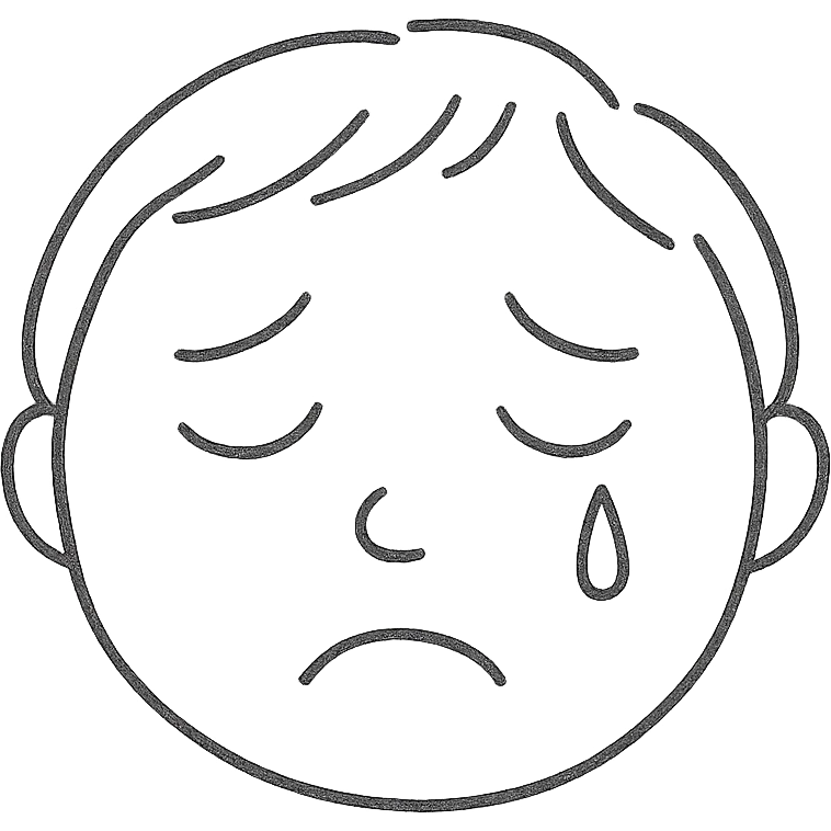 wistful crying face with hand-drawn outline, soft features, single tear emoji