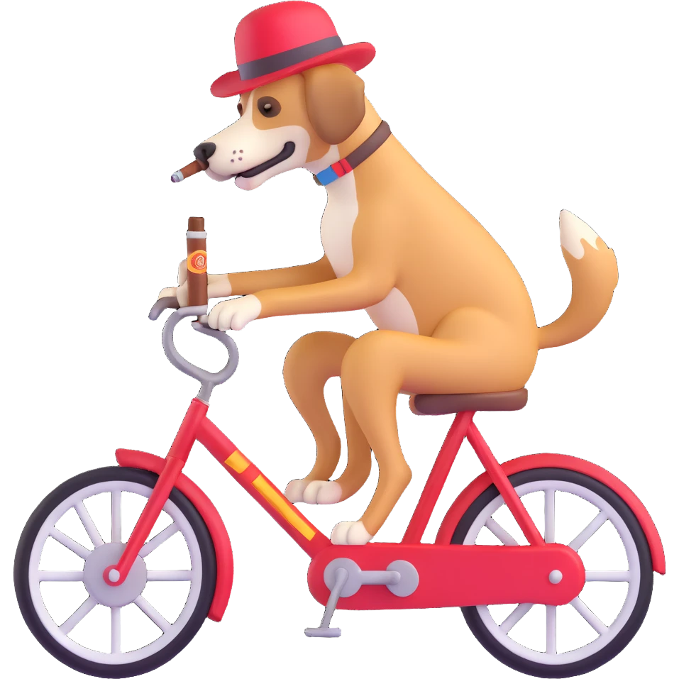 dog on a bike, smoking a cigar, 3D emoji style emoji