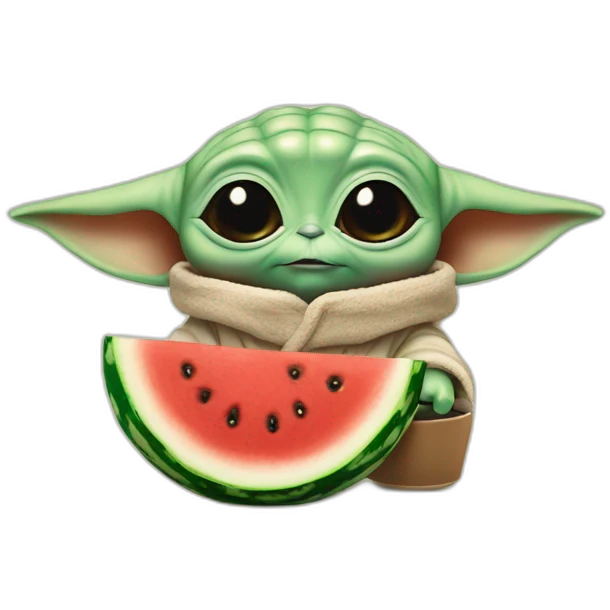 Baby yoda with watermelon, milk anc cheese; 3 foods emoji