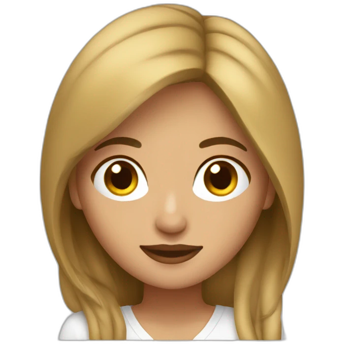 Mujer blanca joven con cabello castaño con MacBook emoji