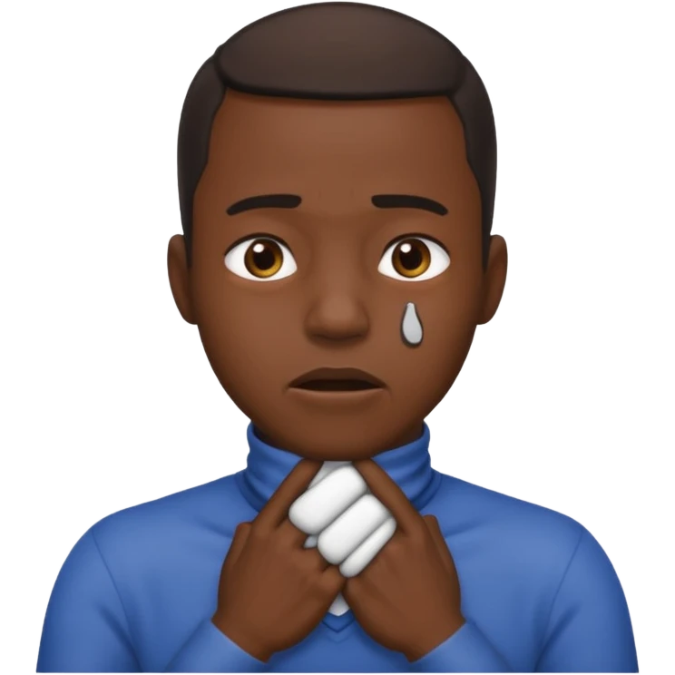 make a photo of a black man who is choking himself with his hands but his hands are on the front of his neck emoji