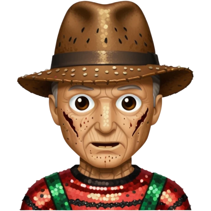 Freddy Krueger with tan burned skin, sequin outfit emoji