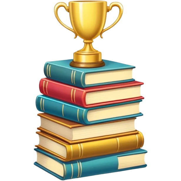 A cute sticker with a stack of books and a trophy, perfect for book lovers who proudly own a massive "To Be Read" pile emoji