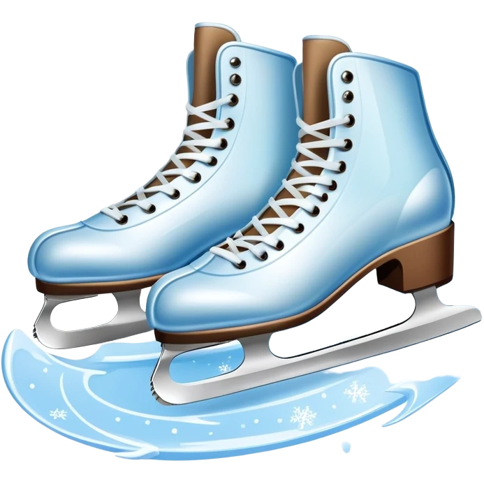 An icon showing In the background, twinkling lights, winter trees, and cheering spectators create a festive atmosphere. a pair of elegant ice skates gliding across a smooth, frozen rink with snowflakes in the air. Transparent background highlights the grace and charm of ice skating. emoji