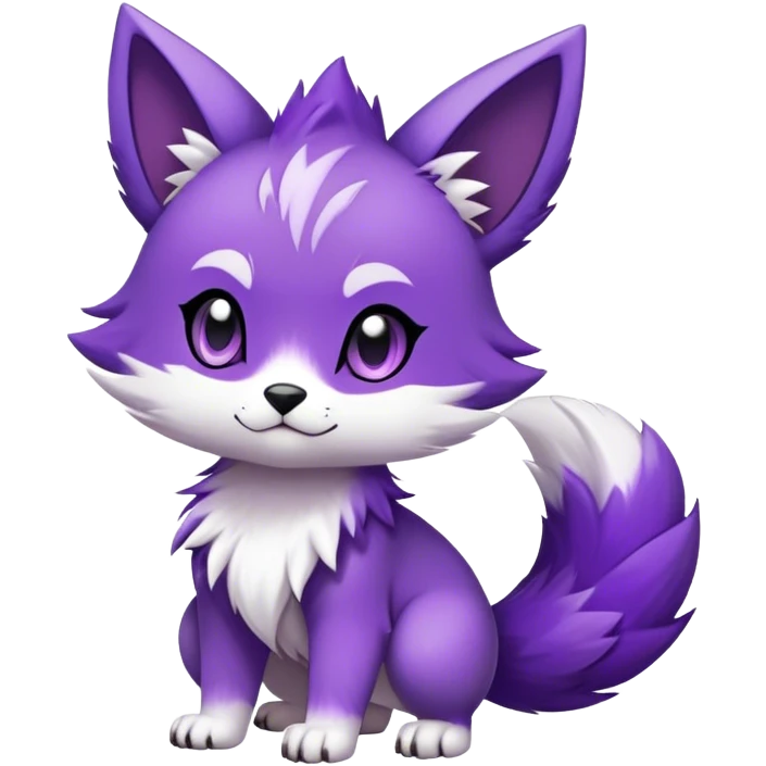  High quality Cute Cool Kawaii edgy Chibi Fur-Sona Purple fur, white belly, white tail tip, Fakemon-creature-animal-vernid-hybrid Full Body, facial markings emoji