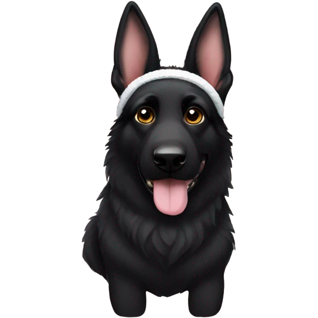 All black German shepherd with bunny ears headband emoji