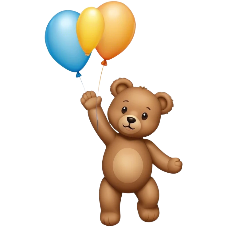 Brown Teddy floating up with one balloon in his left paw emoji