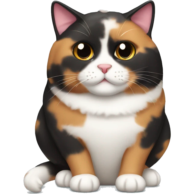 Fat calico cat with dark sundae emoji