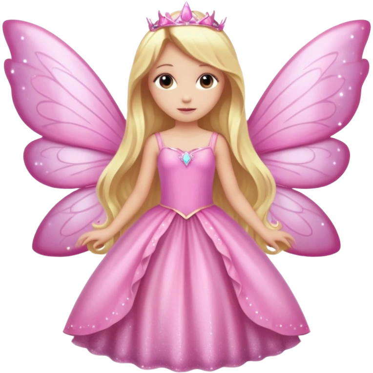 Long blonde hair pink sparkle princess dress large fairy wings emoji