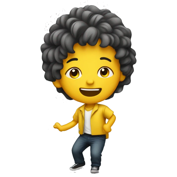 Niño con el pelo amarillo y muy largo bailando emoji