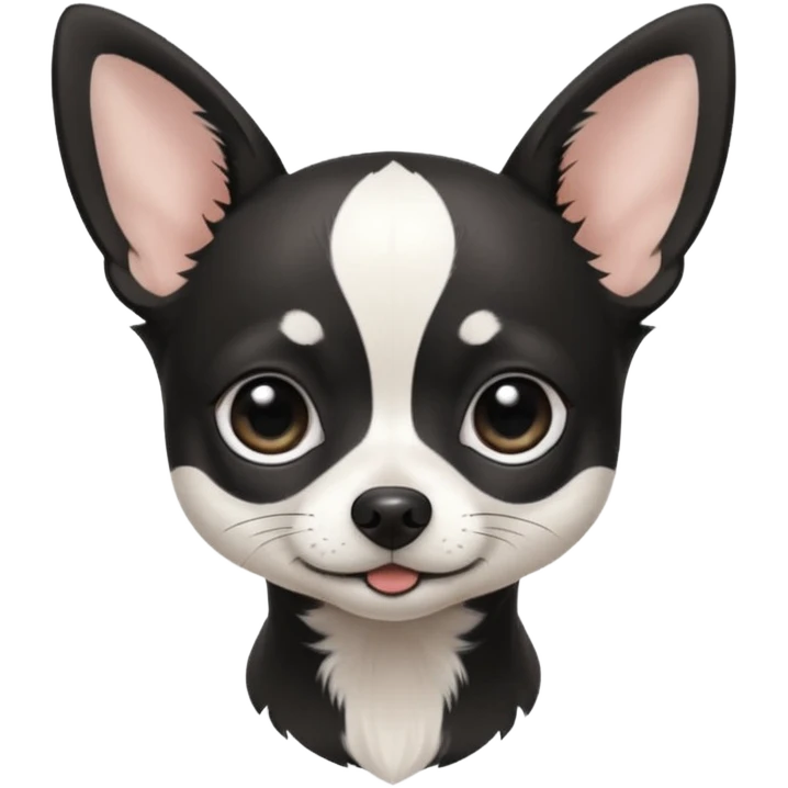 A black and white chihuahua emoji please with a thin white line on the center of head nose pointy emoji