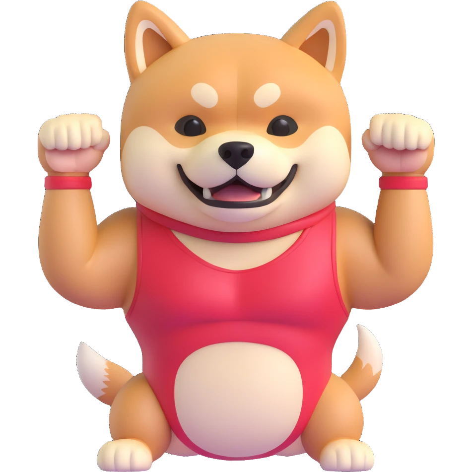 shiba inu, with muscles emoji