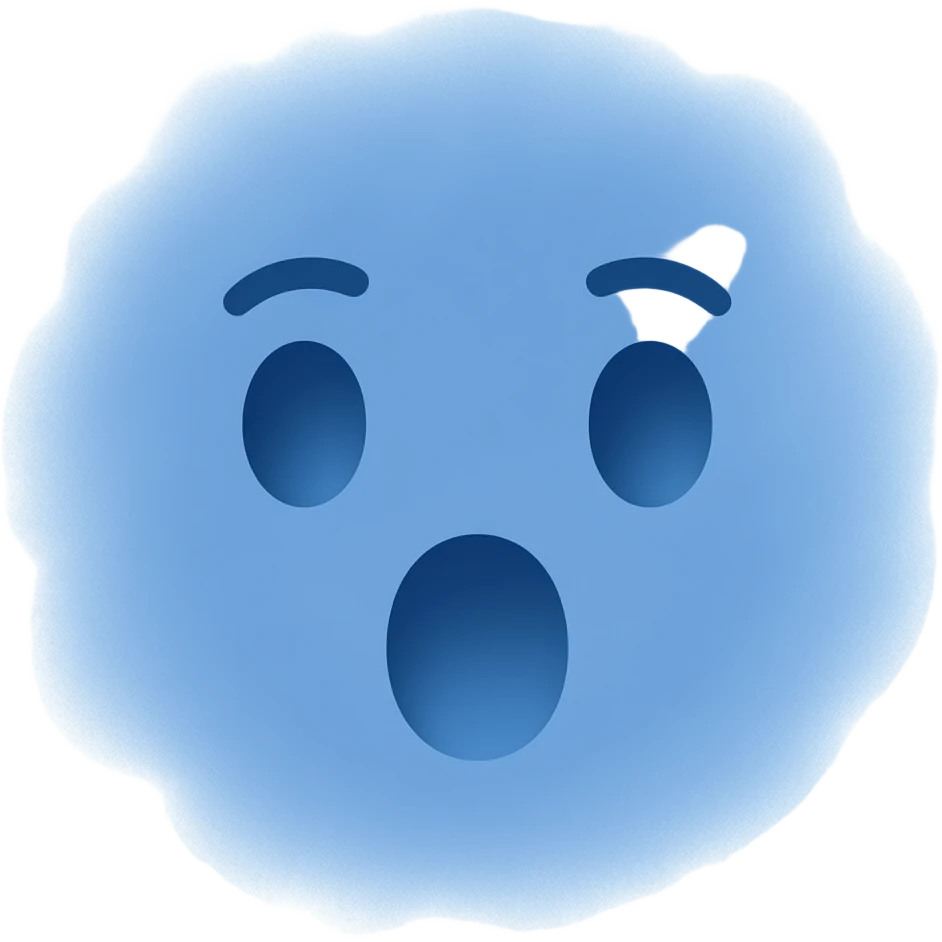 a very simple smudgy, cornflowerblue and with minimal eyes and amazed mouth emoji