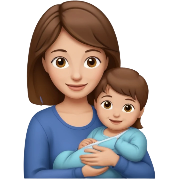 Mother holding 1 infant brown hair fair skin emoji