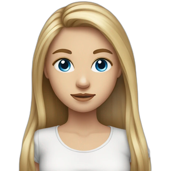 a teenager girl with long dark blond tied hair, blue eyes emoji