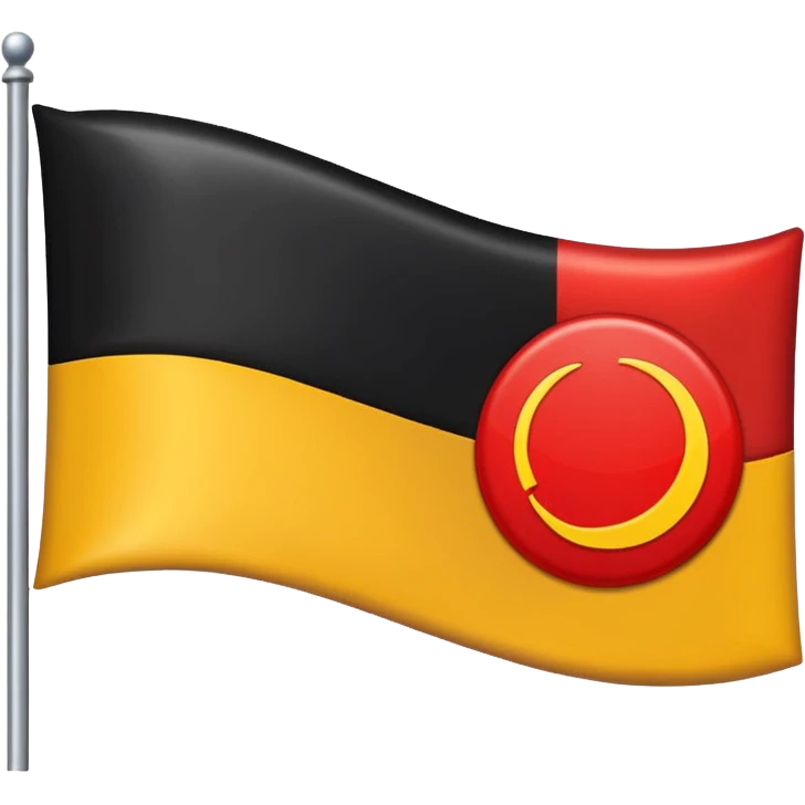 a rectangular flag with the top half solid black and the bottom half solid red with a medium-sized yellow circle in the middle overlapping both colours emoji
