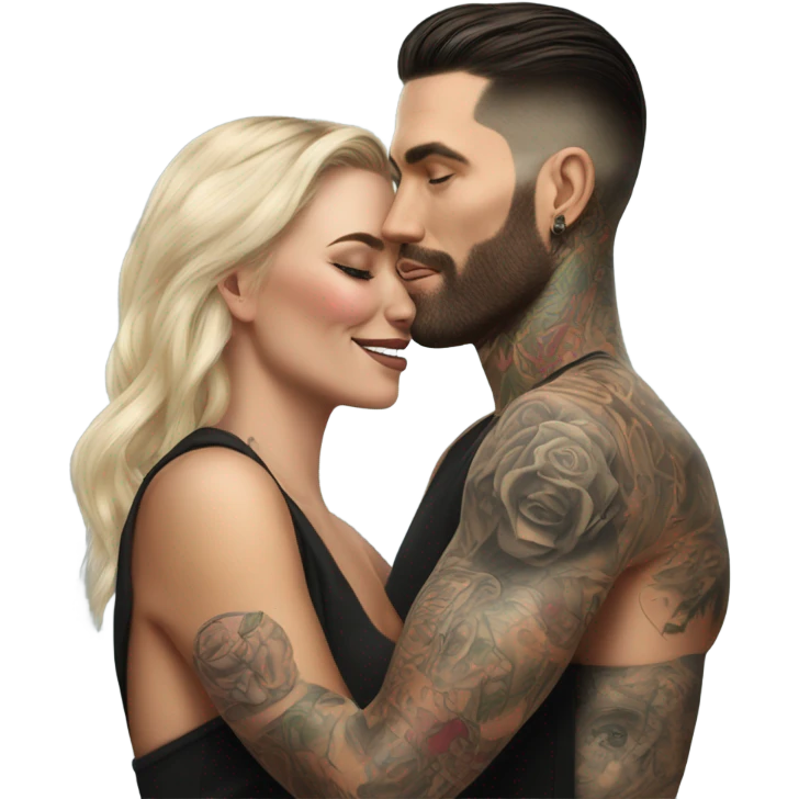 Hyper Realistic beautiful woman touching the cheek of a very handsome tattooed man emoji