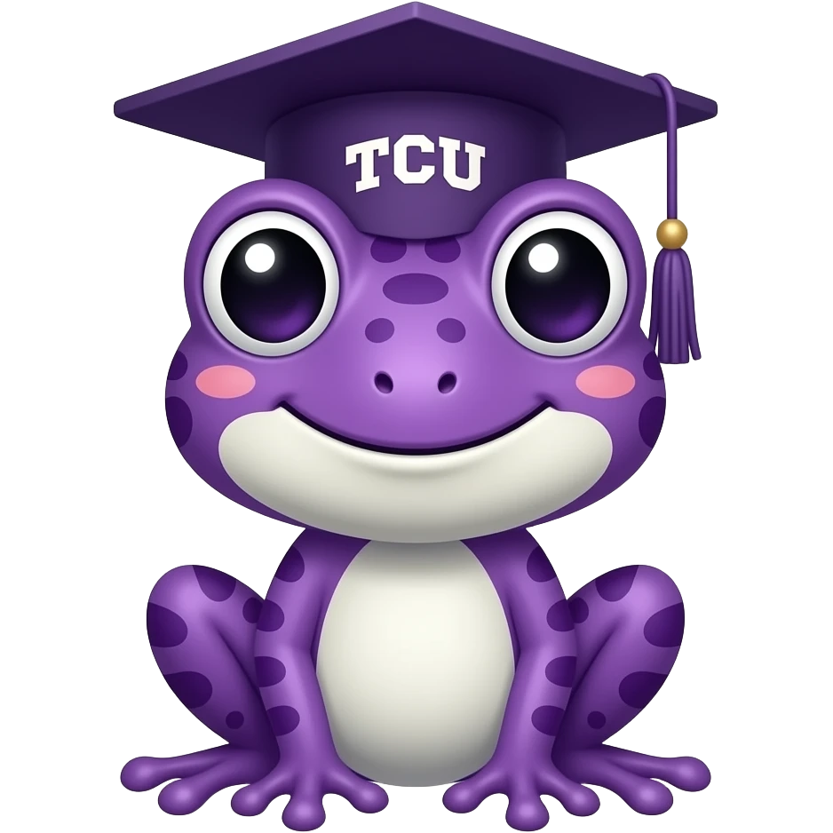 “Cute cartoon frog wearing a graduation cap, purple theme, representing TCU, soft rounded emoji style, friendly and playful” emoji