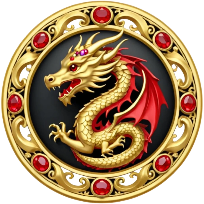 Golden dragon crest / brosch in a circle with red gems and no background emoji
