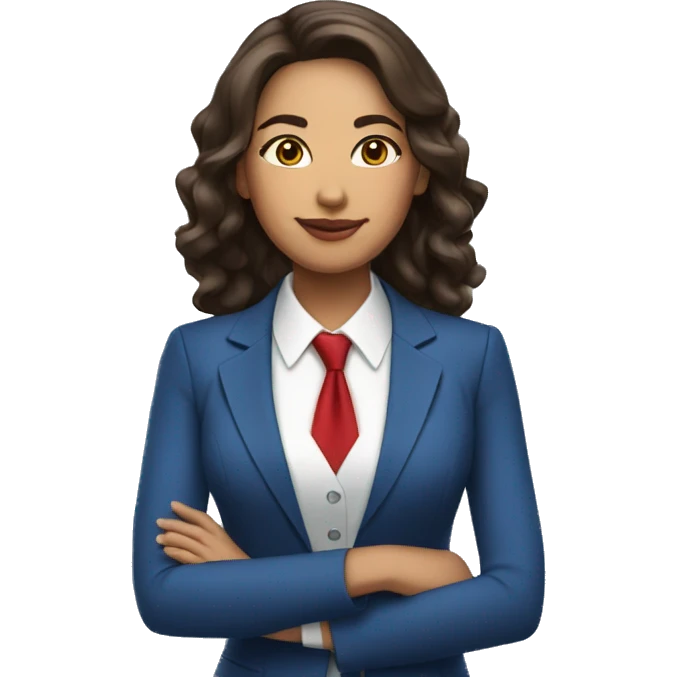 latin woman in blue suit, white shirt and red tie emoji