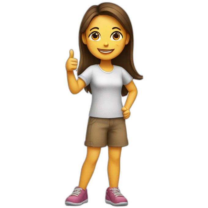 A girl showing thumbs up with both hands close to her body emoji