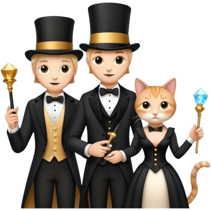 magician couple and their pet cat emoji