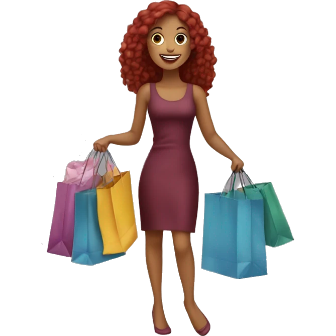 Long Burgundy haired girl, shopaholic, carrying a lot of shopping bags emoji