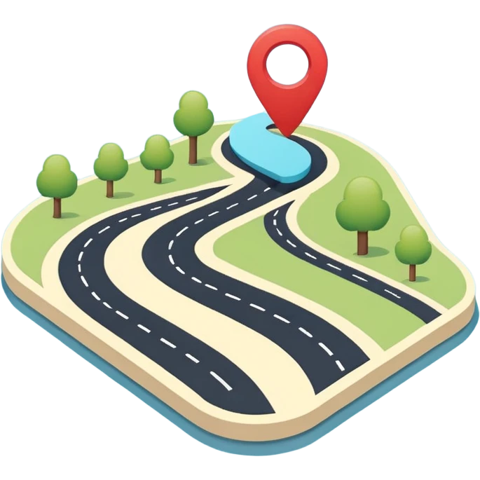 Very simple navigation map icon, bold clean lines, curved road with location pin, Waze style colors, flat design, minimal, no background
 emoji
