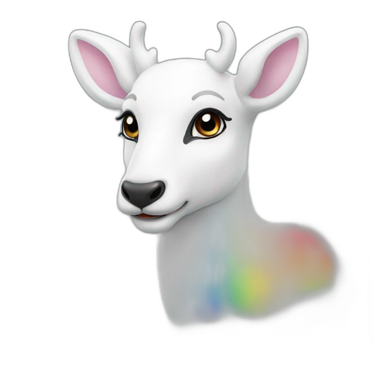 white deer beside the rainbow emoji