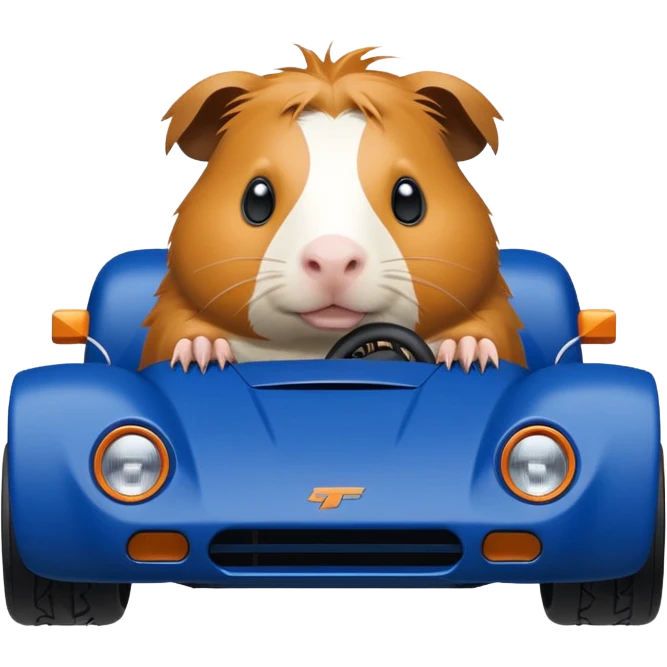 Dirty Joke’s Midnight blue Local Motors Rally Fighter off road race car being driven by a five foot tall Guinea pig  emoji