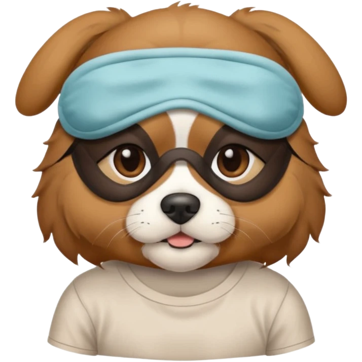 a dog heri with sleep mask and wearing shirt emoji