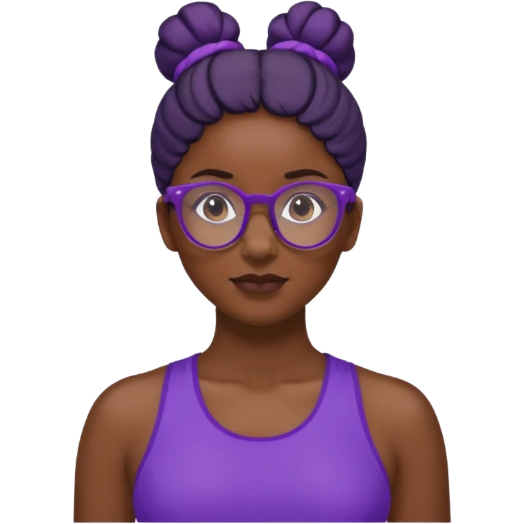 Female Athlete with Glasses – Dark-skinned woman, bun hairstyle, purple sports top.


 emoji