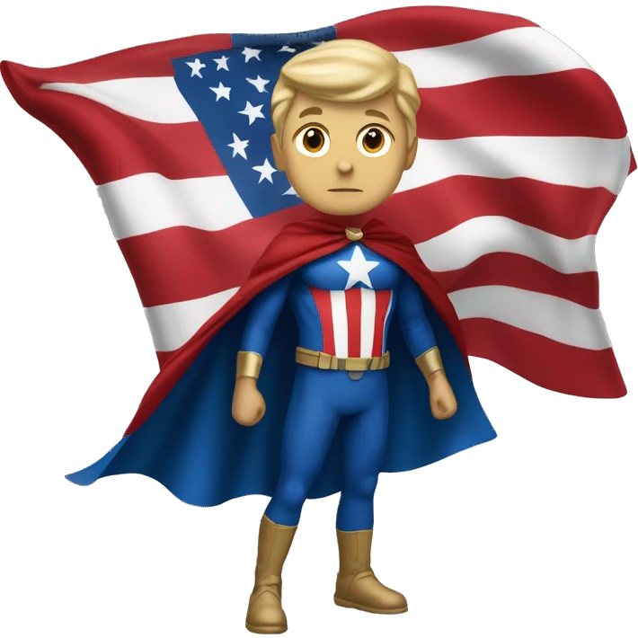 Emoji of Homelander from ‘The Boys’ series. USA flag-inspired costume with cape (red, blue, white). Confident, slightly menacing expression. emoji