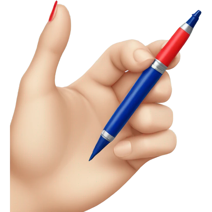a hand with a red manicure writes with a dark blue pen emoji