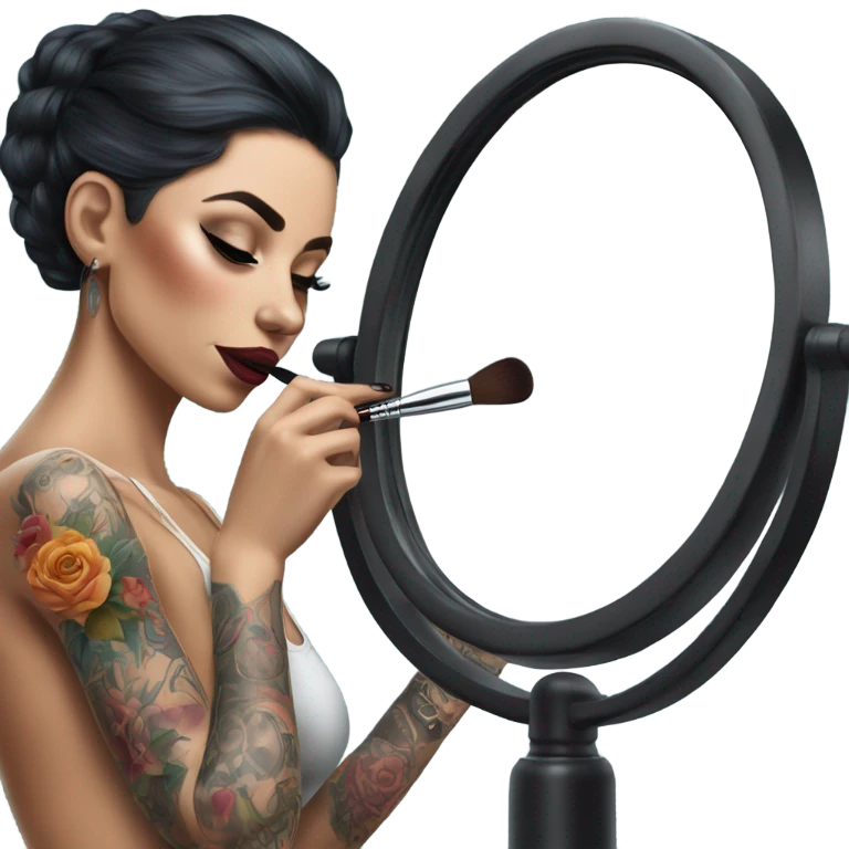 Hyper Realistic Beautiful tattooed woman applying her makeup in a mirror  emoji