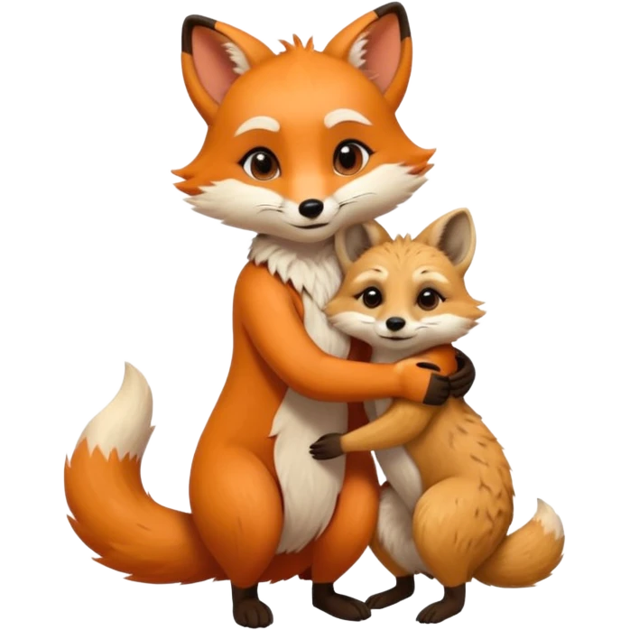 A cute female 9 tail fox hugging a meerkat emoji