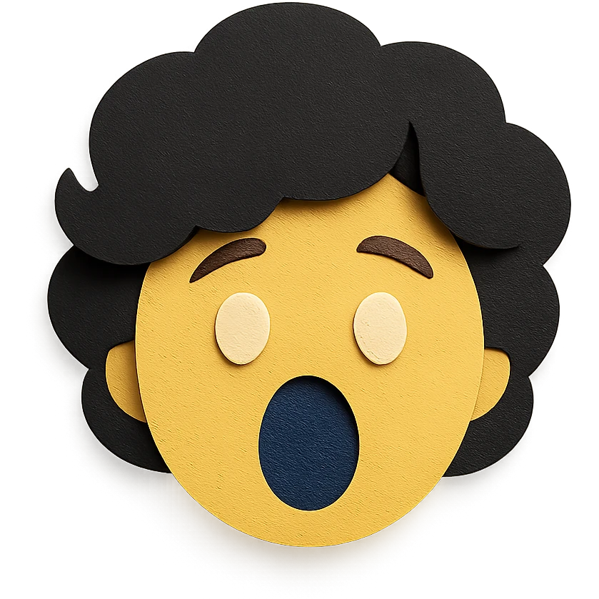 paper craft style face gasping with a big wig emoji